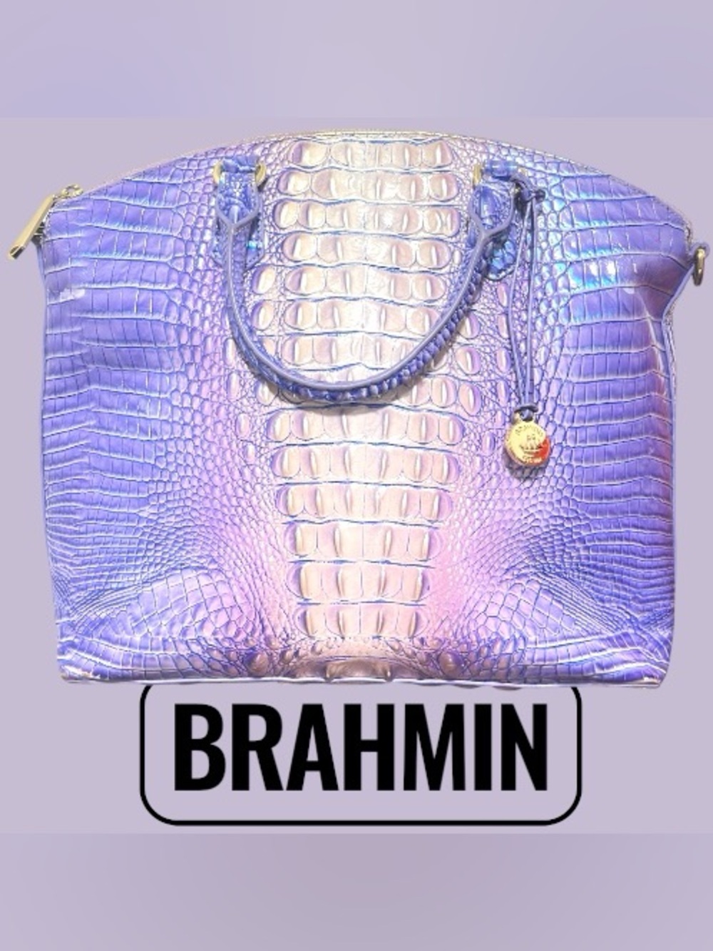 Brahmin Med Duxbury Lavender Ombré Iridescent Croc-Embossed w/ crossbody. EUC.